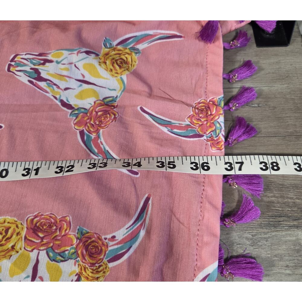 Simply Southern XXL Dress Pink Floral Longhorn Cow Skull Tassel Western Boho - Picture 5 of 5